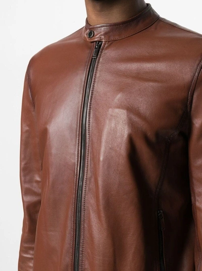 Shop Tagliatore Brown Leather Jacket