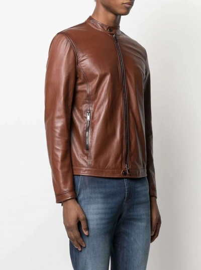 Shop Tagliatore Brown Leather Jacket
