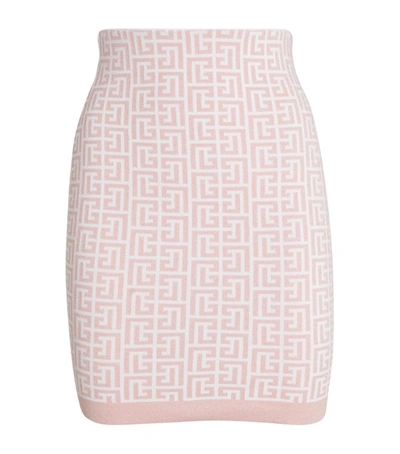 Shop Balmain Metallic Jacquard Monogram Mini Skirt In Pink