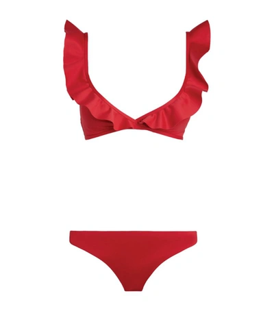 Shop Zimmermann Cassia Waterfall Ruffle-trim Bikini In Red