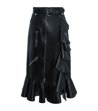 Shop Alexander Mcqueen Leather Ruffled Pencil Skirt In Black