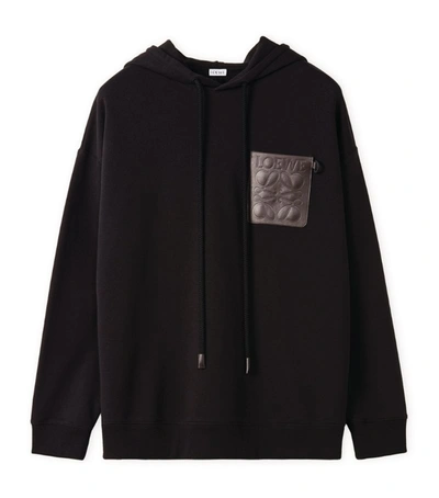 Shop Loewe Leather-patch Anagram Hoodie In Black