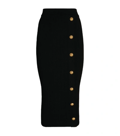 Shop Balmain Button-trim Knitted Midi Skirt In Black