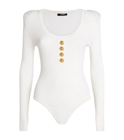 Shop Balmain Knitted Long-sleeved Bodysuit In White