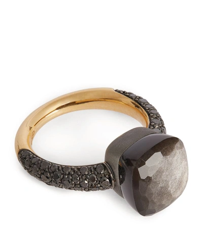 Shop Pomellato Rose Gold, Titanium, Black Diamond And Obsidian Nudo Ring
