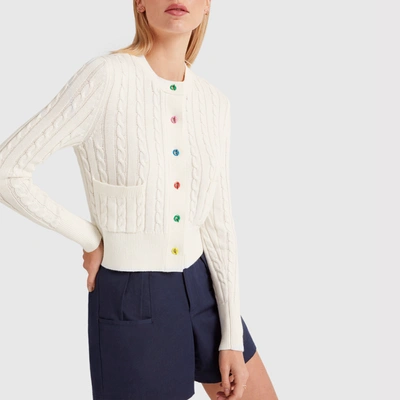 Staud Sloan Cable-knit Cotton-blend Cardigan In Ivory | ModeSens