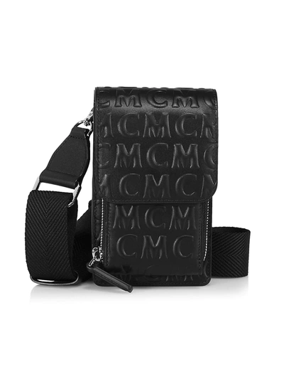 Shop Mcm Mini Leather Wallet-on-strap In Black