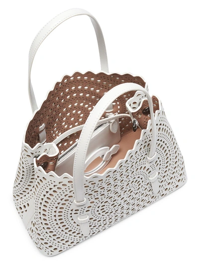 Shop Alaïa Mini Mina Perforated Leather Tote In Tan