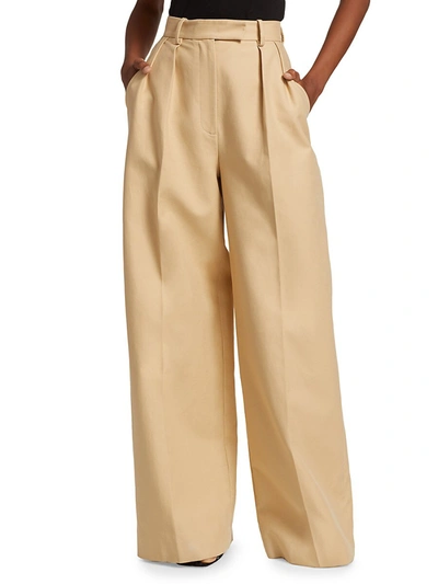 Shop Khaite Women's Teyana Wide-leg Cotton Trousers In Sand