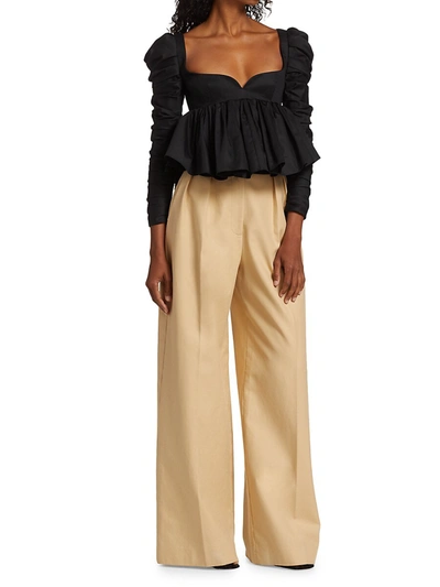 Shop Khaite Women's Teyana Wide-leg Cotton Trousers In Sand