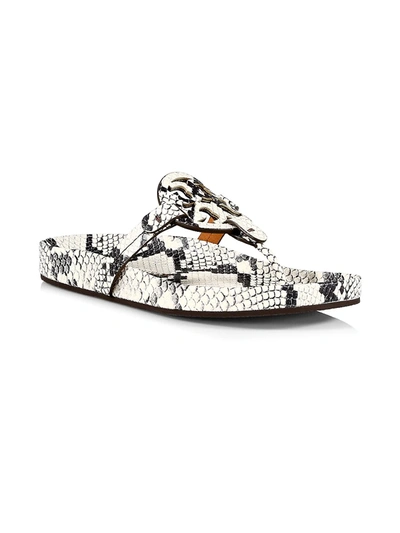 Shop Tory Burch Women's Miller Cloud Embossed Leather Thong Sandals In White