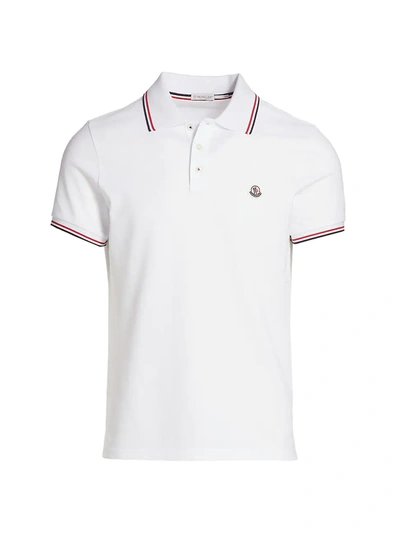 Shop Moncler Tricolor Trim Polo Shirt In White