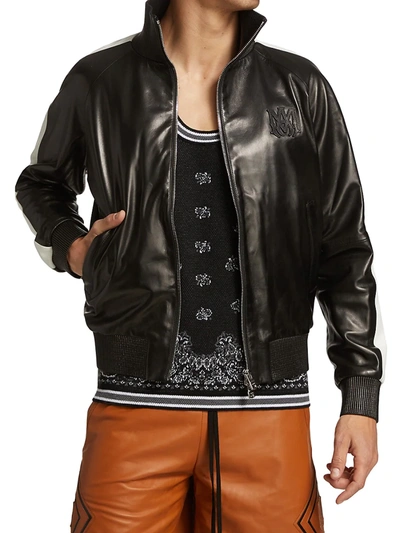 Shop Amiri Leather Full-zip Track Jacket In Brown