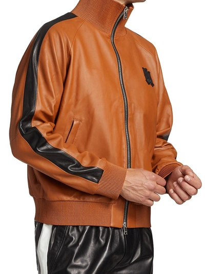 Shop Amiri Leather Full-zip Track Jacket In Brown