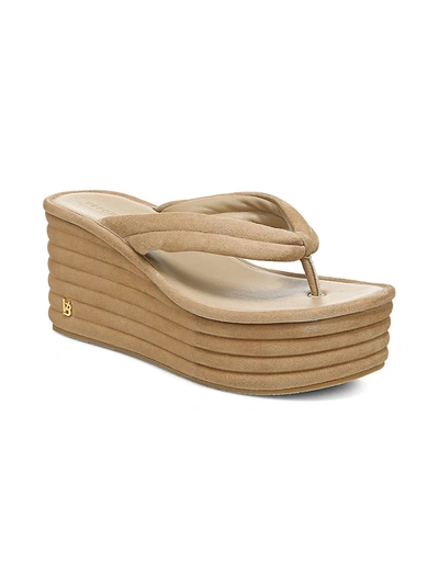 Shop Veronica Beard Geno Ribbed Suede Platform Wedge Thong Sandals In Cuoio