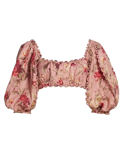 Shop Zimmermann Cassia Scallop Crop Top In Musk Floral