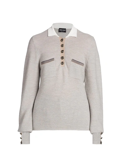 Shop Giorgio Armani Alpaca Blend Knit Polo In Pale Grey