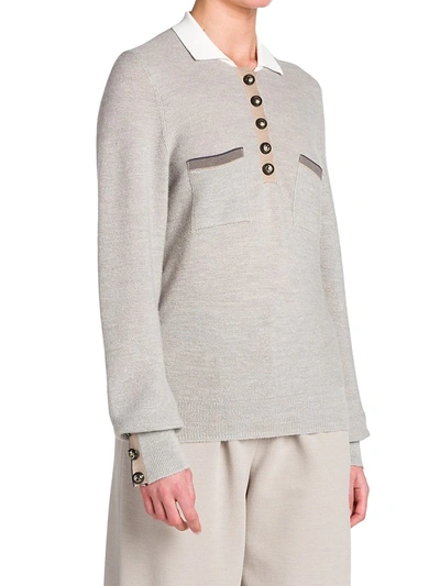 Shop Giorgio Armani Alpaca Blend Knit Polo In Pale Grey