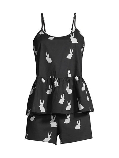 Shop Cynthia Rowley Honeybunny 2-piece Cotton Pajama Set In Black White Bunny