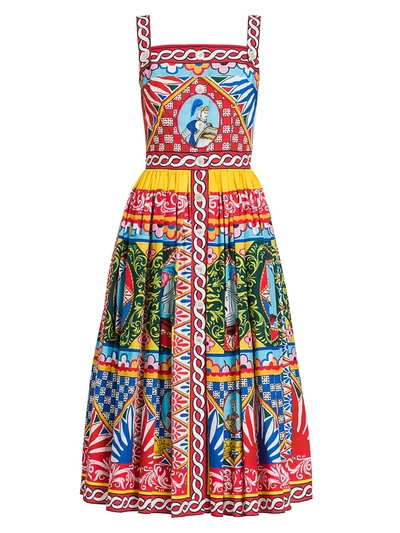 Shop Dolce & Gabbana Carretto Mixed Print Poplin Midi Dress In Neutral