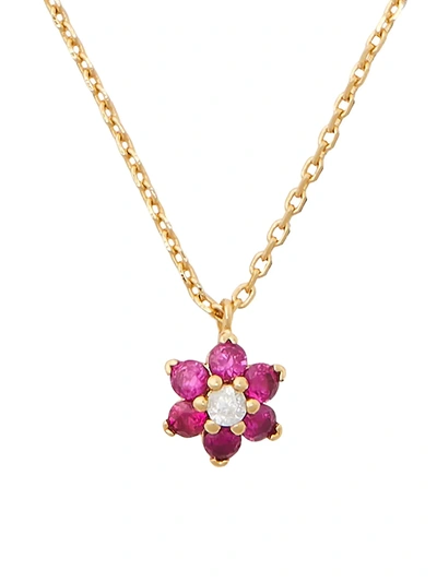 Shop Kate Spade Goldplated & Cubic Zirconia Mini Flower Pendant Necklace In Pink