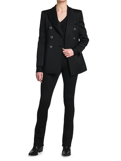 Shop Giorgio Armani Women's Double-breasted Fluid Wool Blazer In Black Beauty