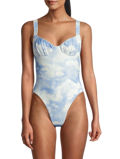 Shop Weworewhat Ruched-cup One-piece Swimsuit In Powder Blue