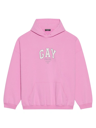 Shop Balenciaga Men's Pride Capsule Hooded Sweatshirt In Pink