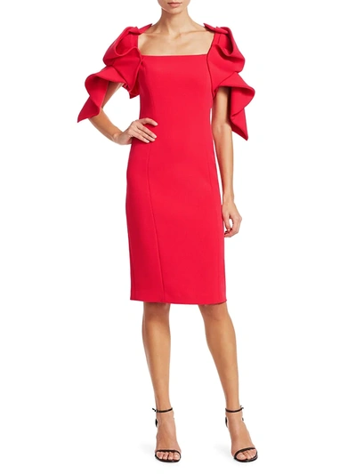 Shop Badgley Mischka Origami Sleeve Dress In Hibiscus