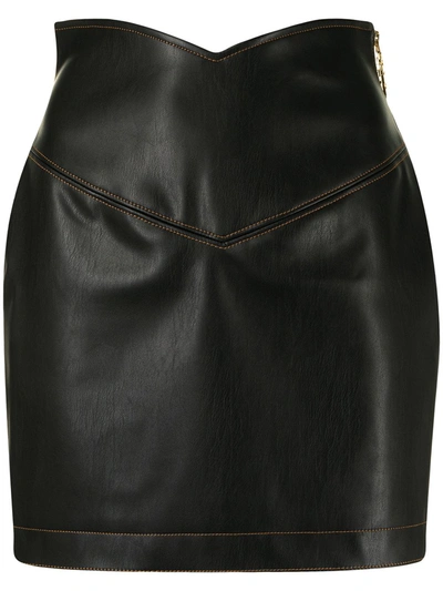Shop Gcds Faux-leather V Skirt In Black