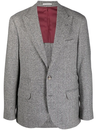 Shop Brunello Cucinelli Herringbone Single-breasted Blazer In Grau