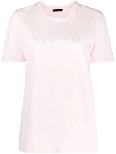 Shop Balmain Logo-print Short-sleeve T-shirt In Rosa