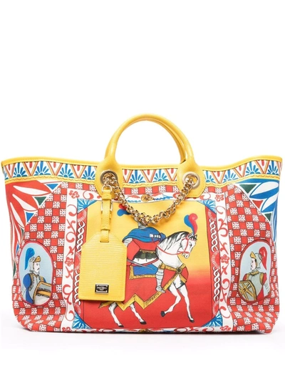 Shop Dolce & Gabbana Large Capri Caretto Print Canvas Bag In Gelb