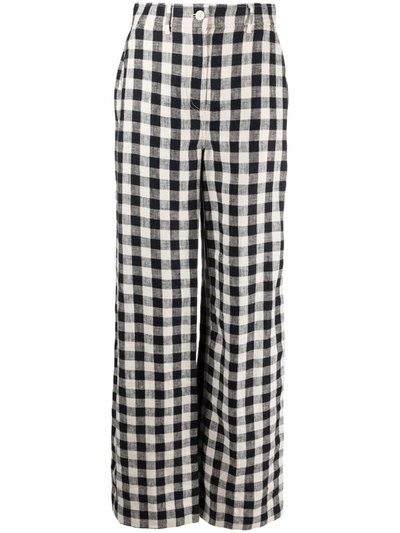 Shop Tory Burch Gingham Wide-leg Linen Trousers In Nude