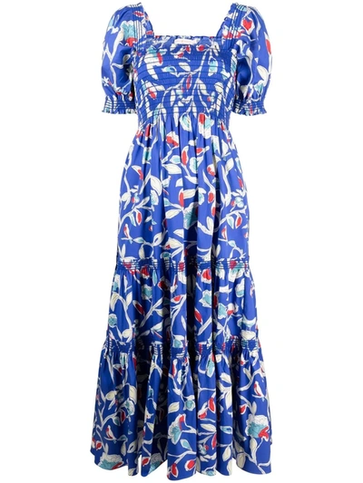 Shop Tory Burch Smocked Midi Dress In Blau