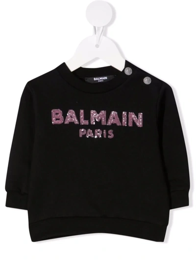 Shop Balmain Sequinned-logo Sweatshirt In Black