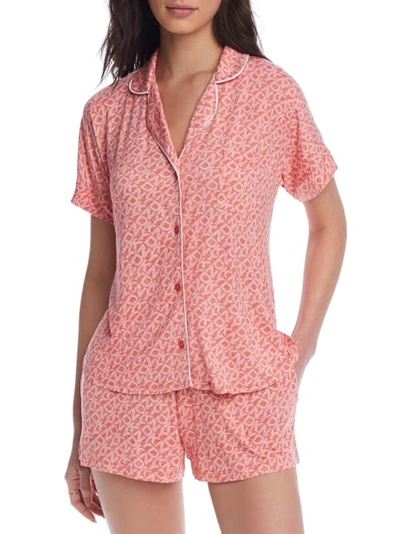 Shop Dkny Sleepwear Knit Pajama Shorts Set In Pink Logo