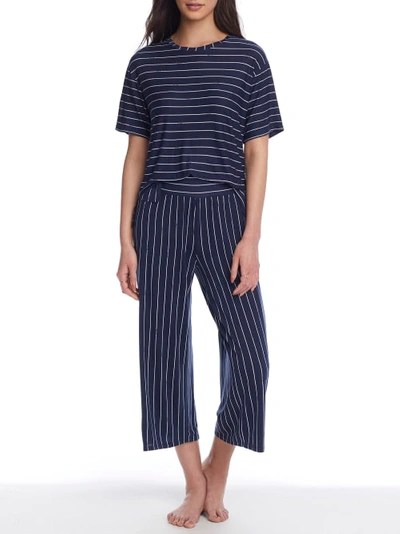 Shop Dkny Sleepwear Knit Cropped Pajama Set In Dive Stripe