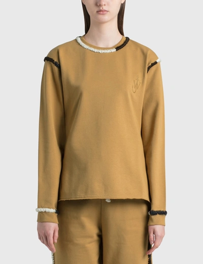 Shop Jw Anderson Asymmetric Contrast Stitch Sweatshirt In Beige