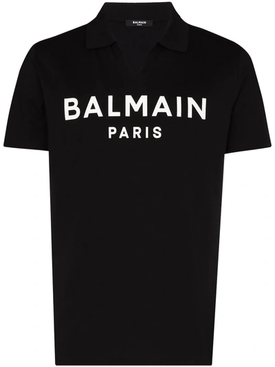 Shop Balmain Logo-print Polo Shirt In Schwarz