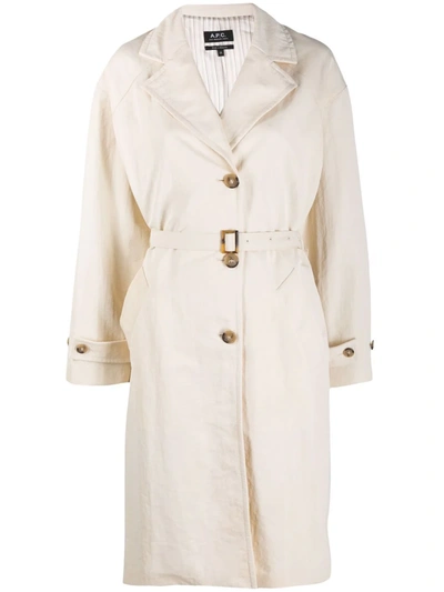 Shop Apc Belted Single-breasted Coat In Nude