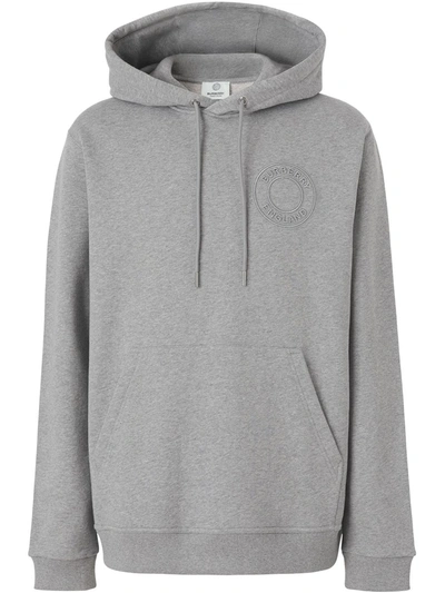 Shop Burberry Logo-embroidered Hoodie In Grau
