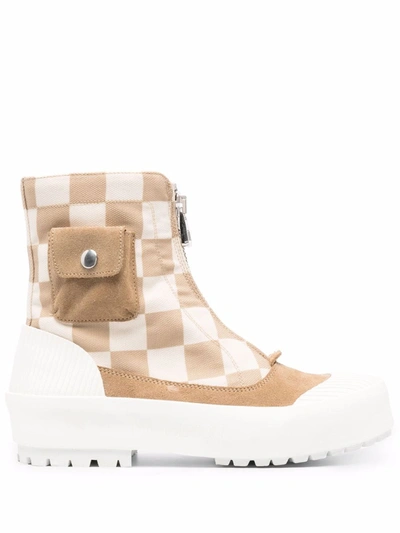 Shop Jw Anderson Checkered-print Ankle Boots In Neutrals
