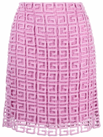 Shop Givenchy 4g Guipure Short Skirt In Rosa