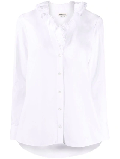 Shop Alexander Mcqueen Ruffled Collar Cotton Shirt In Weiss