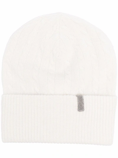 Shop Brunello Cucinelli Cable-knit Cashmere Beanie In Nude