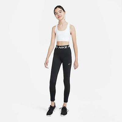 Shop Nike Girls' Pro Leggings In Black/white