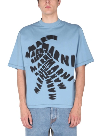 Shop Marni Crew Neck T-shirt In Blue