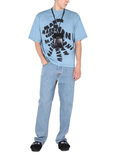Shop Marni Crew Neck T-shirt In Blue
