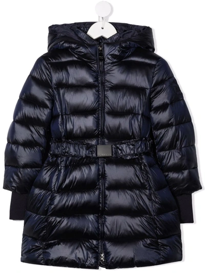 Shop Monnalisa Hooded Puffer Coat In Blue